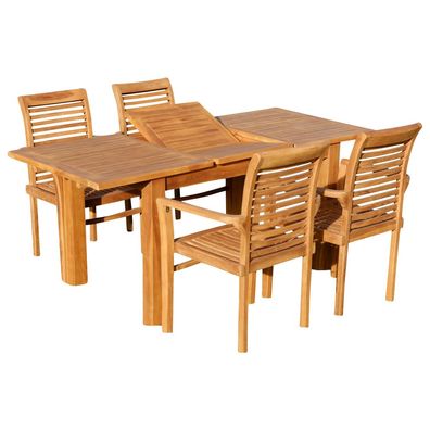 TEAK SET: Gartengarnitur Bigfuss Ausziehtisch 130-180x80 + 4 Alpen Sessel JAV