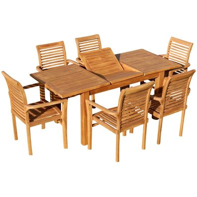 TEAK SET: Gartengarnitur Bigfuss Ausziehtisch 130-180x80 + 6 Alpen Sessel JAV