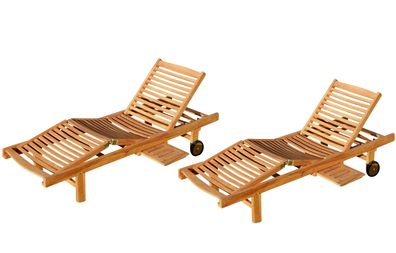 2x ECHT TEAK Sonnenliege Gartenliege Strandliege Holzliege Holz JAV-2x-COZY