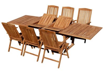 TEAK SET: Gartengarnitur Tobago Tisch 200/250/300cm x 100cm + 6 Tobago Sessel
