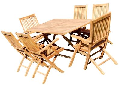 TEAK SET: artenset Gartengarnitur Klapptisch 140x80 + 6 Klappsessel mit Armlehne