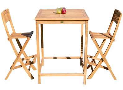 BAR-SET - TEAK Bartisch Bistrotisch Stehtisch 80x80cm mit 2x Barhocker klappbar