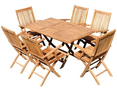 TEAK SET: Gartenset Gartengarnitur Ausziehtisch 100-140 x 80 cm + 6 Klappsessel