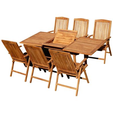 ECHT TEAK Gartengarnitur Gartenset Ausziehtisch 210cm + 6 Hochlehner TOBAGO Holz