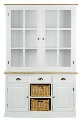 Casa Padrino Landhausstil Schrank mit 2 Glastüren Antik Weiß / Naturfarben 123 x 32 x