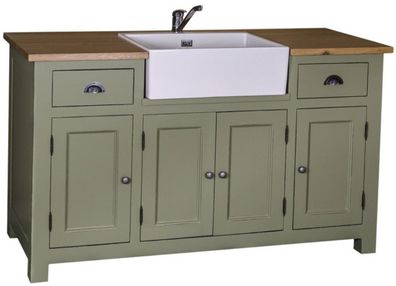 Casa Padrino Landhausstil Waschbeckenschrank Grün / Naturfarben 155 x 65 x H. 90 cm