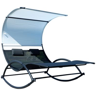 Doppel Schaukelliege Sonnenliege Liege mit Kopfpolster + Dach ergonomisch IOS