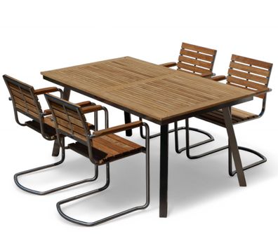 Gartengarnitur Edelstahl Teak Set: Tisch 160x90 cm + 4 Schwingsessel A-Grade