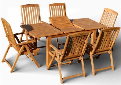 TEAK Gartenmöbel Set ausziehbarer Gartentisch 130-180 x 80 cm + 6 Hochlehner