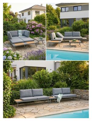 ALEOS. Gartenlounge Florida aus Aluminium Teak Holz Multifunktionslounge Lounge