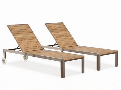 2 Stück Edelstahl Teakliegen Sonnenliegen Gartenliegen Strandliege verstellbar