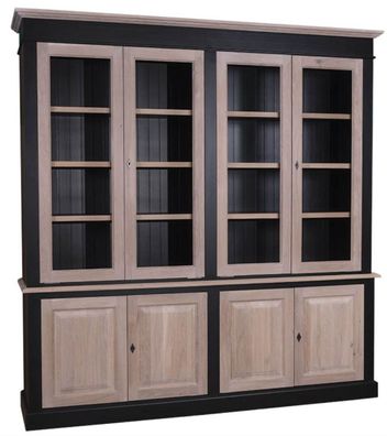 Casa Padrino Landhausstil Wohnzimmerschrank Schwarz / Naturfarben 222 x 48 x H. 228 c