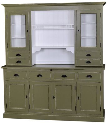 Casa Padrino Landhausstil Küchenschrank Antik Grün / Weiß 179 x 50 x H. 197 cm - 2 Te