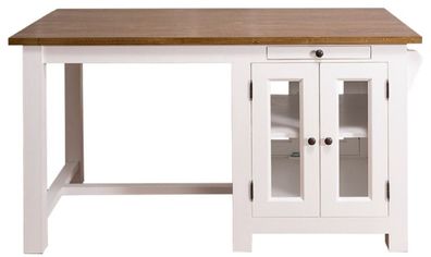 Casa Padrino Landhausstil Kücheninsel mit 4 Glastüren und 2 Schubladen Weiß / Dunkelb