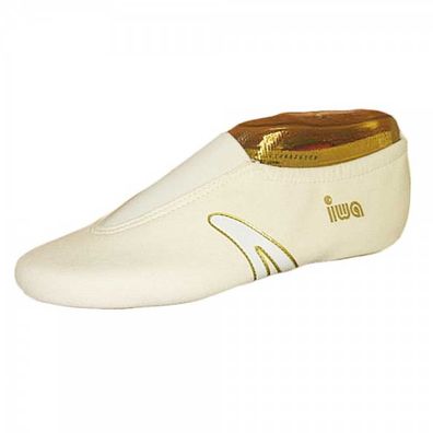IWA GOLD LINE Kunstturnschuhe, creme mit weißem Streifen, Turnschläppchen GR 31-48