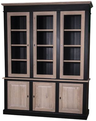 Casa Padrino Landhausstil Wohnzimmerschrank Schwarz / Naturfarben 182 x 48 x H. 228 c