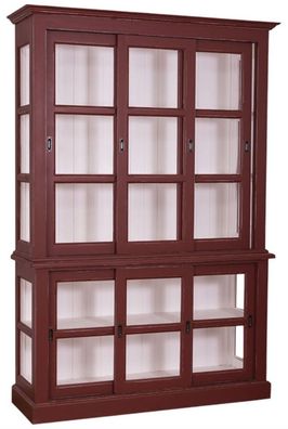 Casa Padrino Landhausstil Vitrinenschrank Antik Bordeauxrot / Weiß 151 x 47 x H. 220