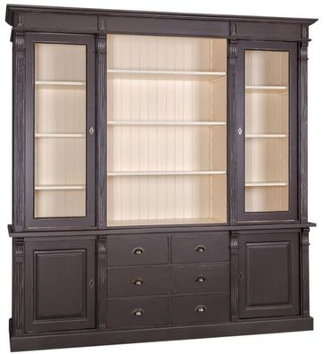 Casa Padrino Landhausstil Wohnzimmerschrank Antik Schwarz / Creme 223 x 51 x H. 240 c