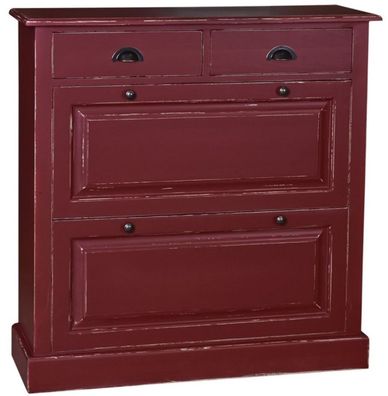 Casa Padrino Landhausstil Massivholz Schuhschrank Antik Bordeauxrot 103 x 35 x H. 105