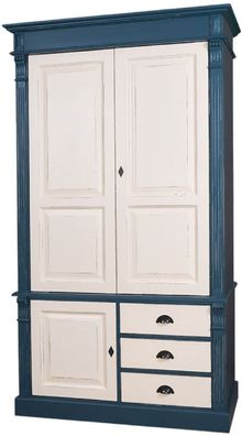 Casa Padrino Landhausstil Kleiderschrank Antik Blau / Antik Cremefarben 120 x 59 x H