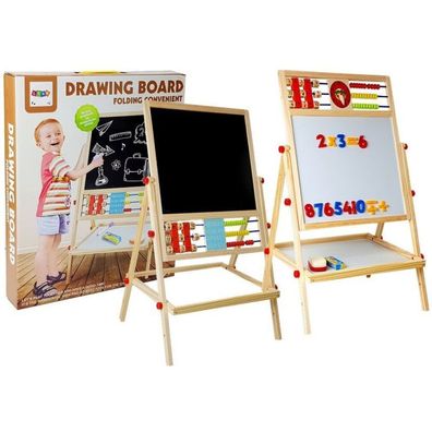 Kreidetafel aus Holz. Abakus. Uhr, Zahlen und Magnet