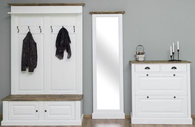 Casa Padrino Landhausstil Massivholz Garderobenmöbel Set Weiß / Braun - Garderobensch