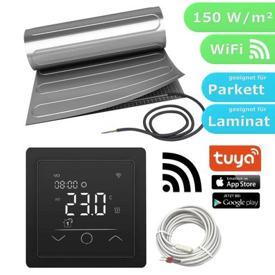 Fußbodenheizung elektrisch Komplett SET WLAN Laminat Parkett Vinyl 150 W/m² sw
