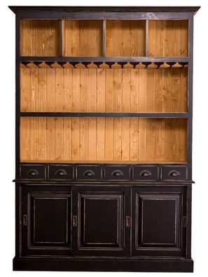 Casa Padrino Landhausstil Barschrank Antik Schwarz / Naturfarben 150 x 35 x H. 210 cm