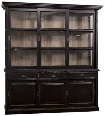 Casa Padrino Landhausstil Küchenschrank Antik Schwarz / Braun 206 x 53 x H. 219 cm