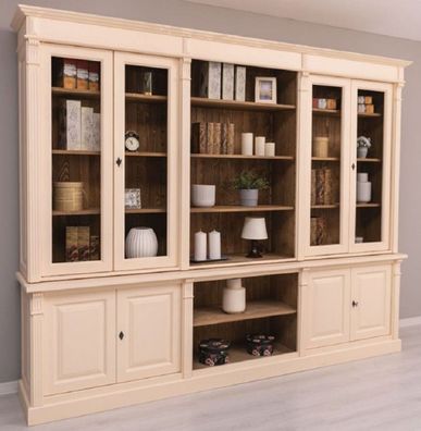 Casa Padrino Landhausstil Wohnzimmerschrank Cremefarben / Braun 286 x 51 x H. 228 cm