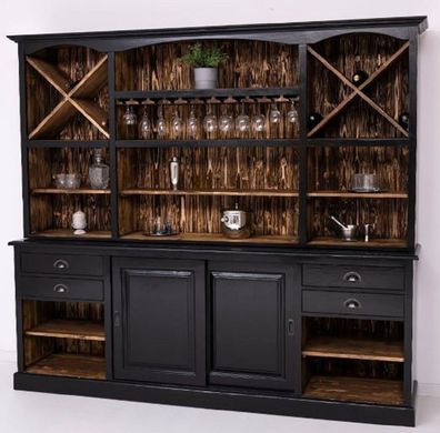 Casa Padrino Landhausstil Barschrank Schwarz / Dunkelbraun 240 x 50 x H. 210 cm - Mas