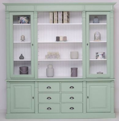 Casa Padrino Landhausstil Esszimmerschrank Hellgrün / Weiß 223 x 51 x H. 228 cm - Mas