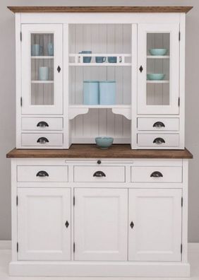 Casa Padrino Landhausstil Küchenschrank Weiß / Braun 138 x 50 x H. 197 cm - 2 Teilige