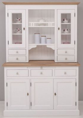 Casa Padrino Landhausstil Küchenschrank Weiß / Naturfarben 138 x 50 x H. 197 cm - 2 T