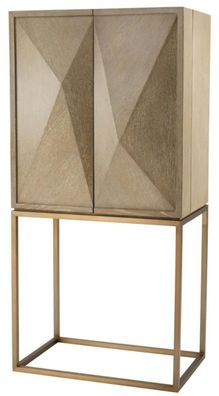 Casa Padrino Luxus Weinschrank mit 2 Türen Braun / Messing 81,5 x 50,5 x H. 168 cm