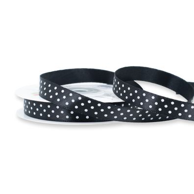 Satinband mit Punkten 12mm x 25m Rolle Schwarz / Weiß