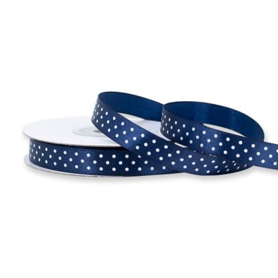 Satinband mit Punkten 12mm x 25m Rolle Dunkelblau / Weiß