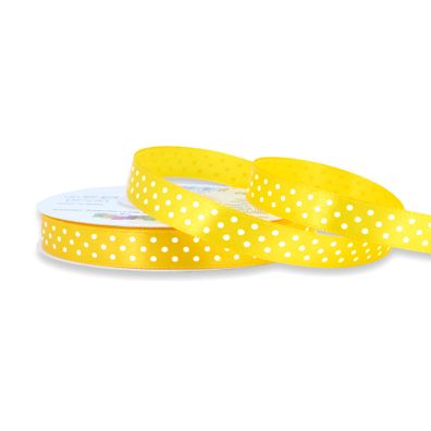 Satinband mit Punkten 12mm x 25m Rolle Gelb / Weiß