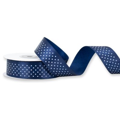 Satinband mit Punkten 25mm x 25m Rolle Dunkelblau / Weiß
