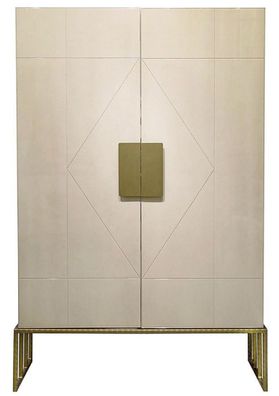 Casa Padrino Designer Wohnzimmerschrank Creme / Messing 120 x 45 x H. 175 cm - Wohnzi