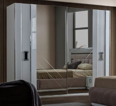 Casa Padrino Luxus Schlafzimmerschrank Weiß 261 x 69 x H. 220 cm - Verspiegelter Mass