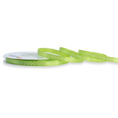 Satinband mit Punkten 6mm x 25m Rolle Hellgrün / Maigrün