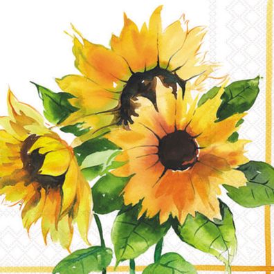 Servietten Papier 33x33cm 3-lagig mit Sonnenblumen Motiv 20 Stk