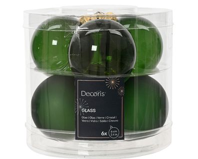 Weihnachtskugeln Glas 6cm x 6 Stück - Piniengrün transparent