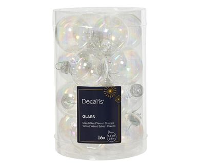 Weihnachtskugeln Glas 3,5cm 16 Stück - Klar irisierend