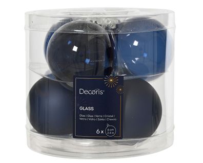 Weihnachtskugeln Glas 6cm x 6 Stück - Nachtblau transparent