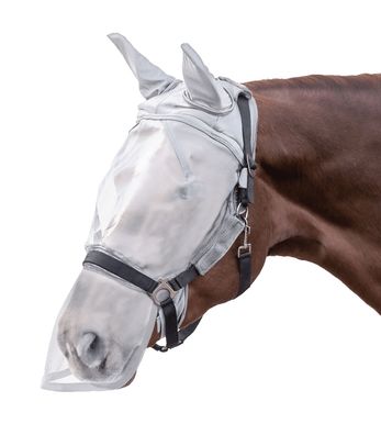 Waldhausen Premium Fliegenmaske, mit Ohren- und Nasenschutz, silbergrau