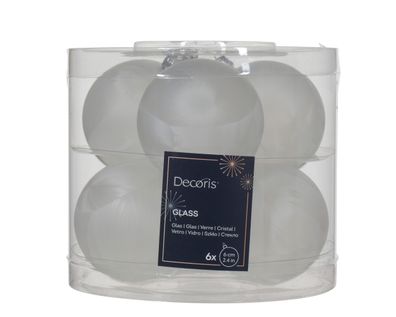 Weihnachtskugeln Glas 6cm x 6 Stück - Weiß Eislack transparent