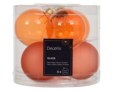 Weihnachtskugeln Glas 6cm x 6 Stück - Warmorange transparent