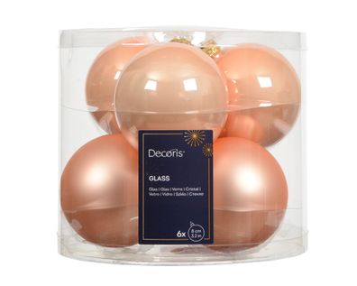 Weihnachtskugeln Glas 8cm 6 Stück - Pfirsich Perle